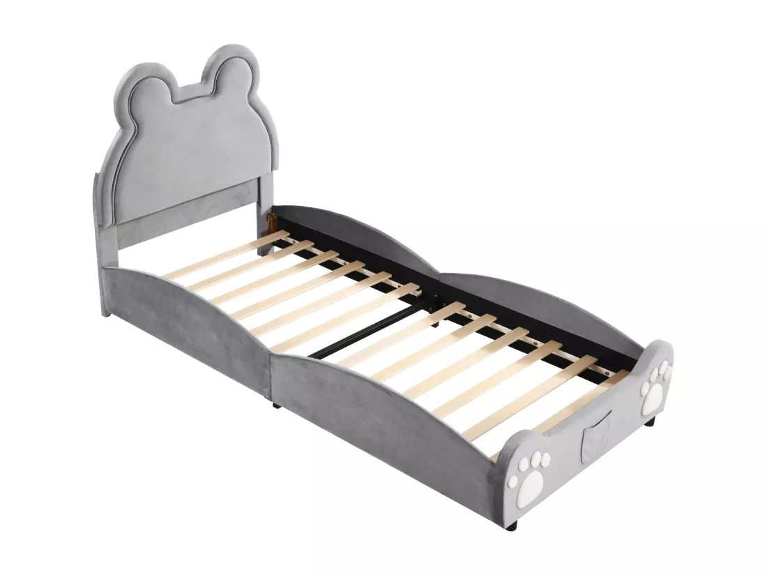 Lit simple rembourré enfant gris 90 x 200 cm en velours dermophile