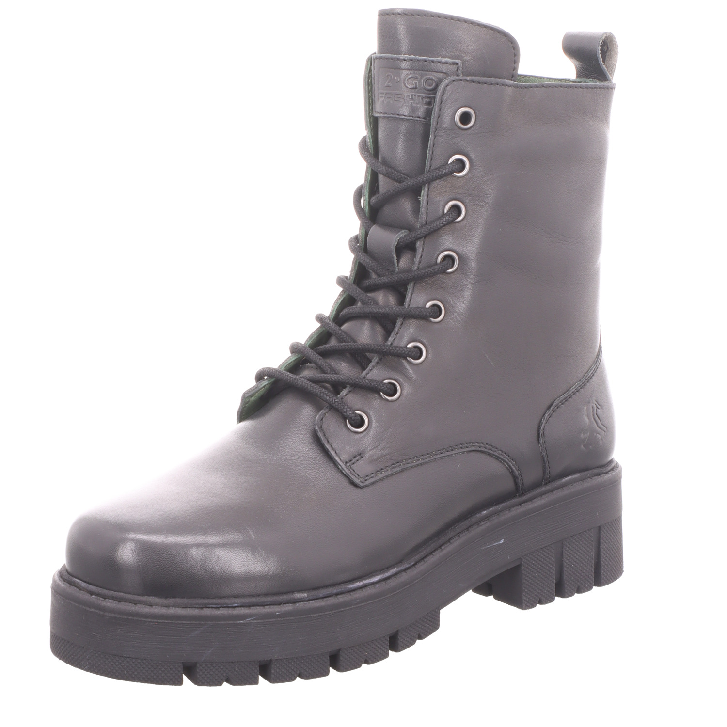 2GO Fashion Damen-Schnürstiefelette Graphit-Schwarz