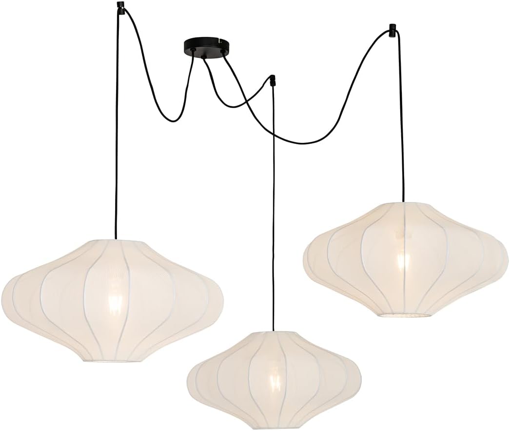 QAZQA - Japandi Japandi-Pendelleuchte I Pendellampe I Hängelampe I Pendellampe I Pendelleuchte I Lampe I Leuchte weiß 50 cm 3-flammig - Plu I Wohnzimmer I Schlafzimmer - Textil Rund - LED geeignet E27