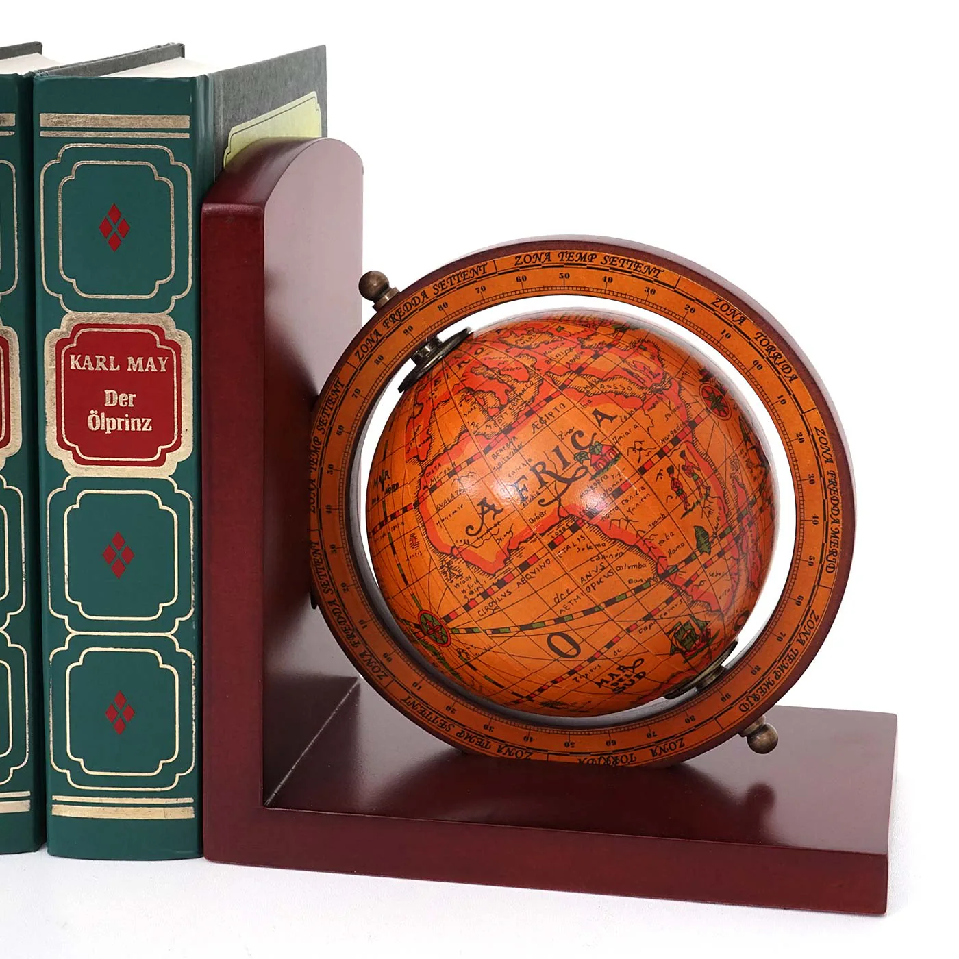 2er-Set Buchstützen MCW-B79, Bücherstütze Globus Weltkugel, MVG-zertifiziert braun