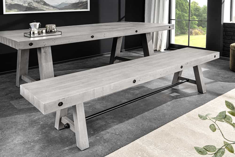 Industrial Sitzbank FINCA 200cm grau Pinie recyceltes Massivholz Eisen