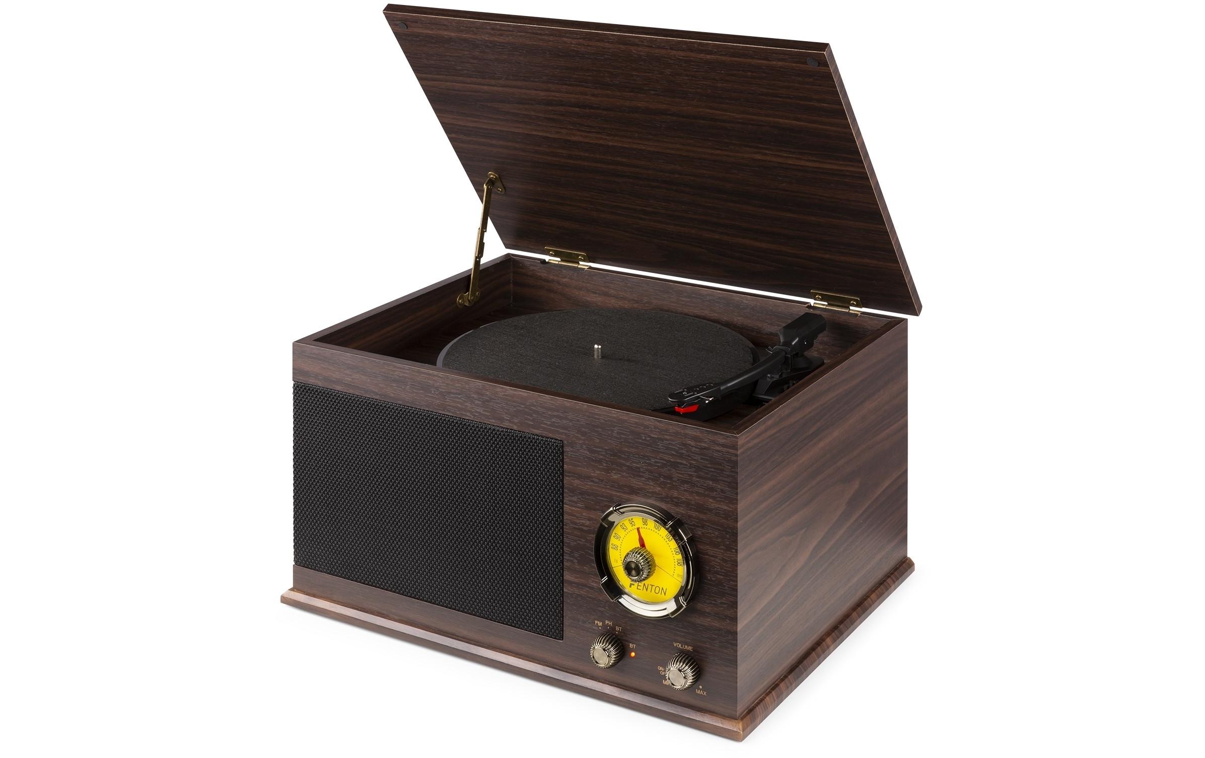 Plattenspieler mit Bluetooth RP173 DunkelbraunPlattenspieler im Retrostil mit Bluetooth, FM-Radio und Umwandlungsmöglichkeit für Schallplatten