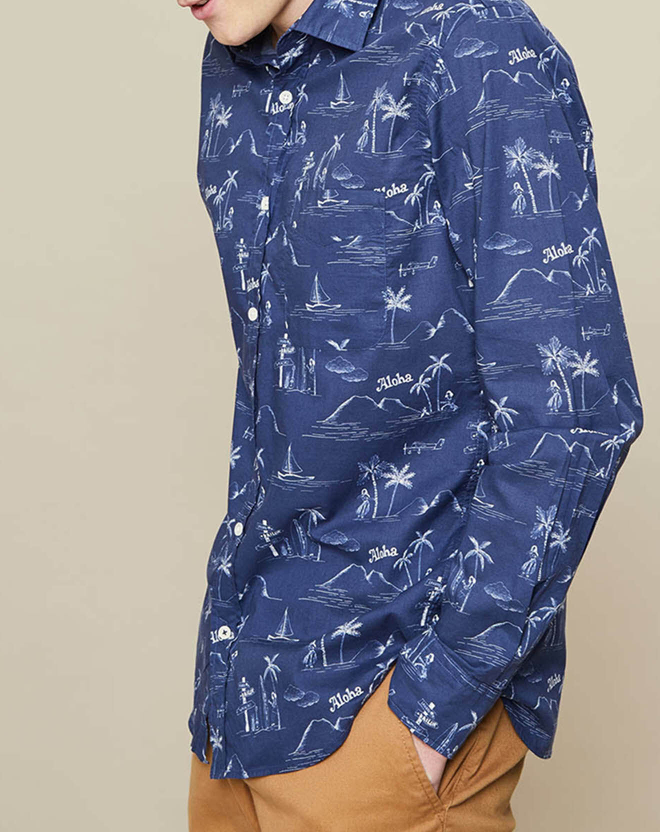 Hartford Chemise slim Storm Aloha imprimée bleu/blanc
