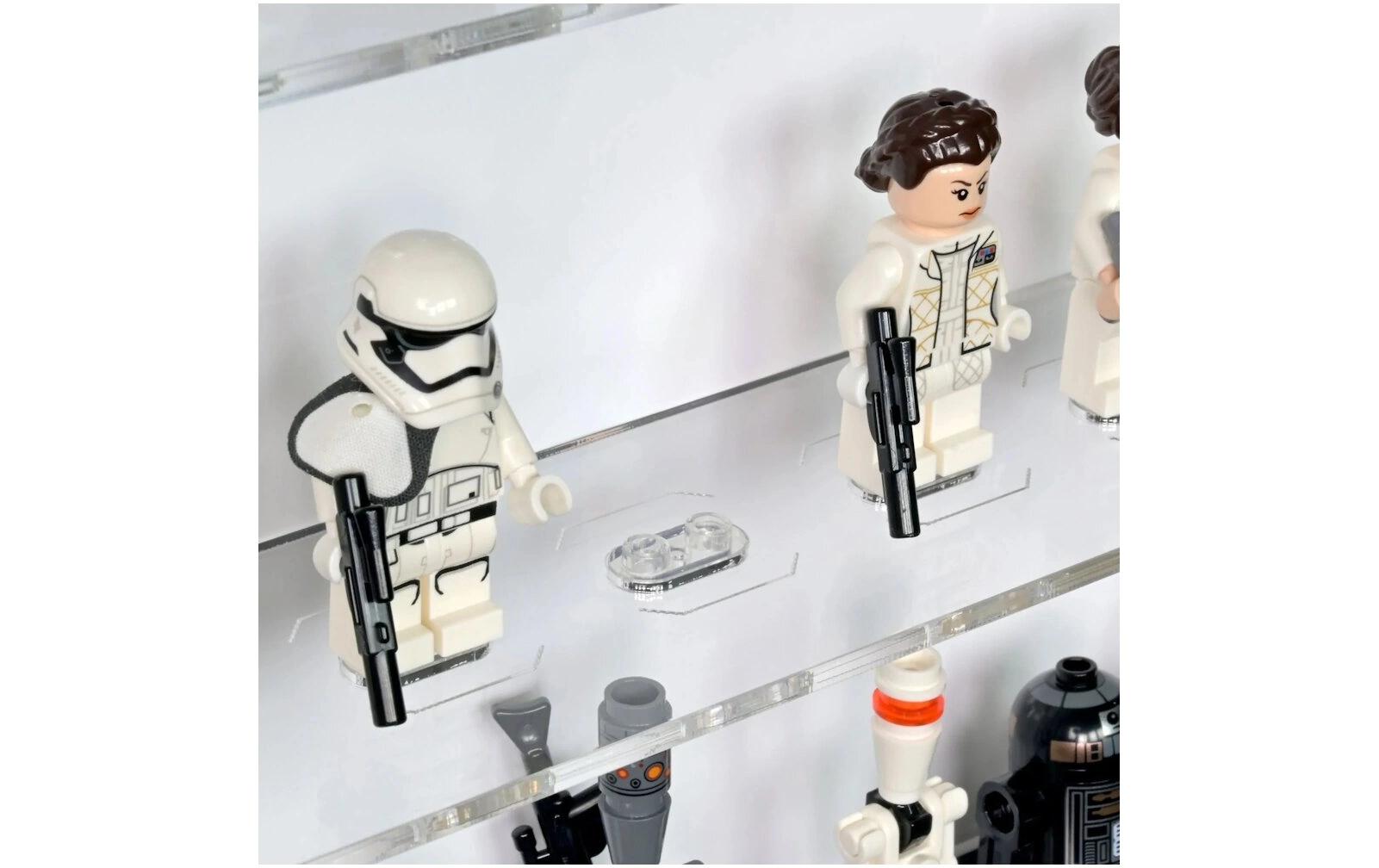 Baukasten Acryl-Wand-Display für 100 LEGO-Minifiguren<br>Acry-Display-Box mit weissem Hintergrund