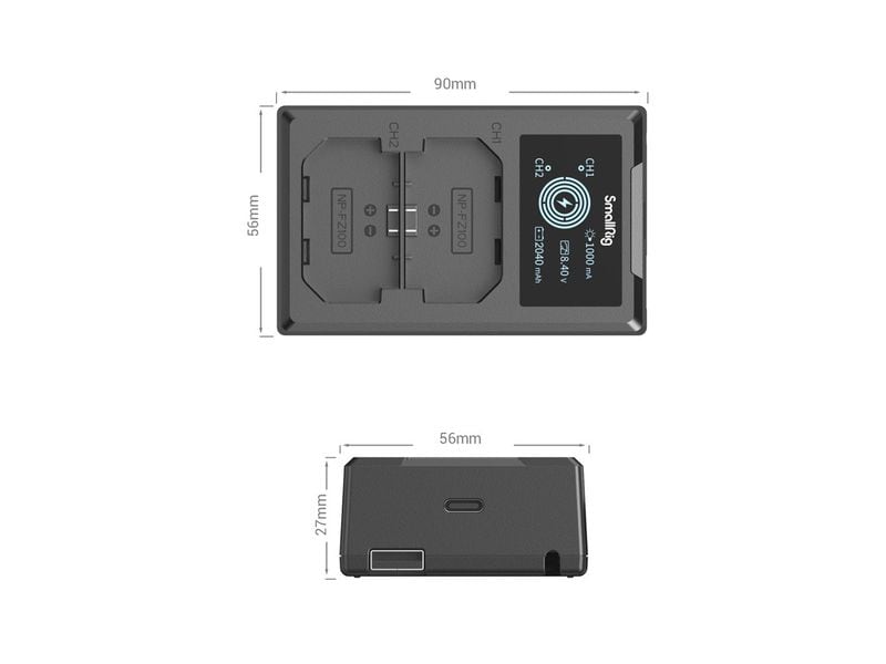 Smallrig Ladegerät Sony NP-FZ100 Kompaktes, duales Ladegerät mit LCD-Display