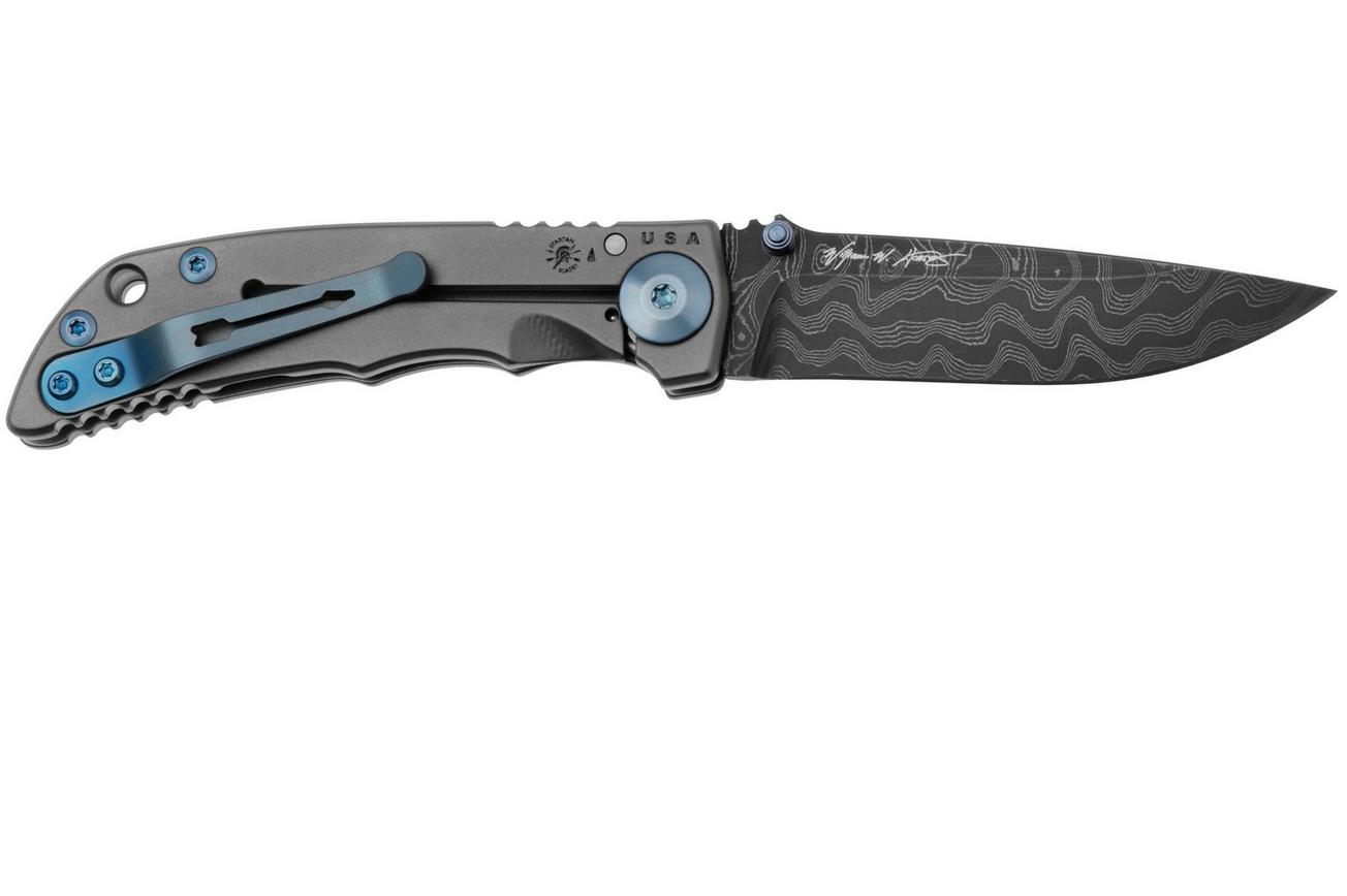 Spartan Blades Harsey Folder 3.25, SF10CUSTOMCNDAM CN Damascus Blue Hardware, zakmes, Bill Harsey design