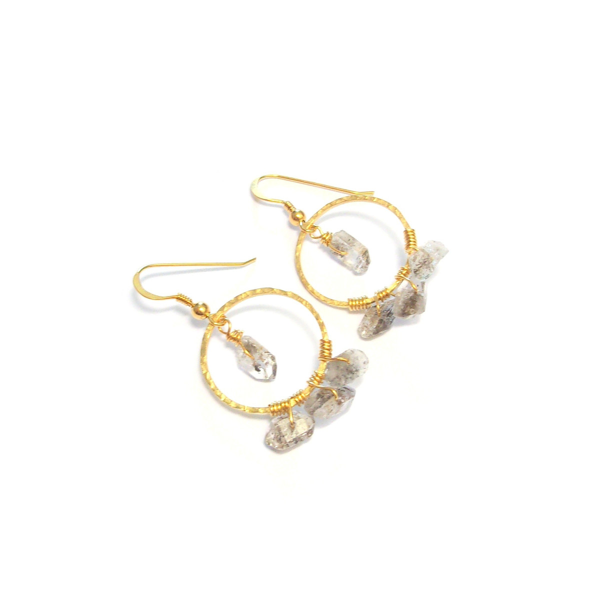 Boucles d'Oreille Créoles Argent 925 Doré et Quartz Diamant