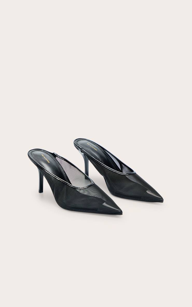 Noir Mule À Talon En Mesh