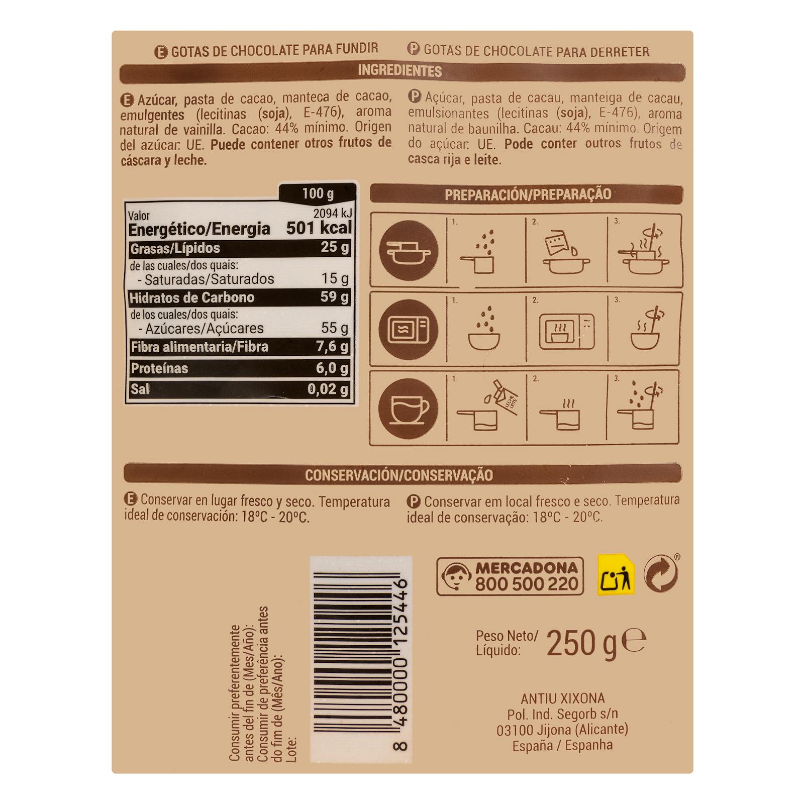 Gouttes de chocolat noir Hacendado à fondre
