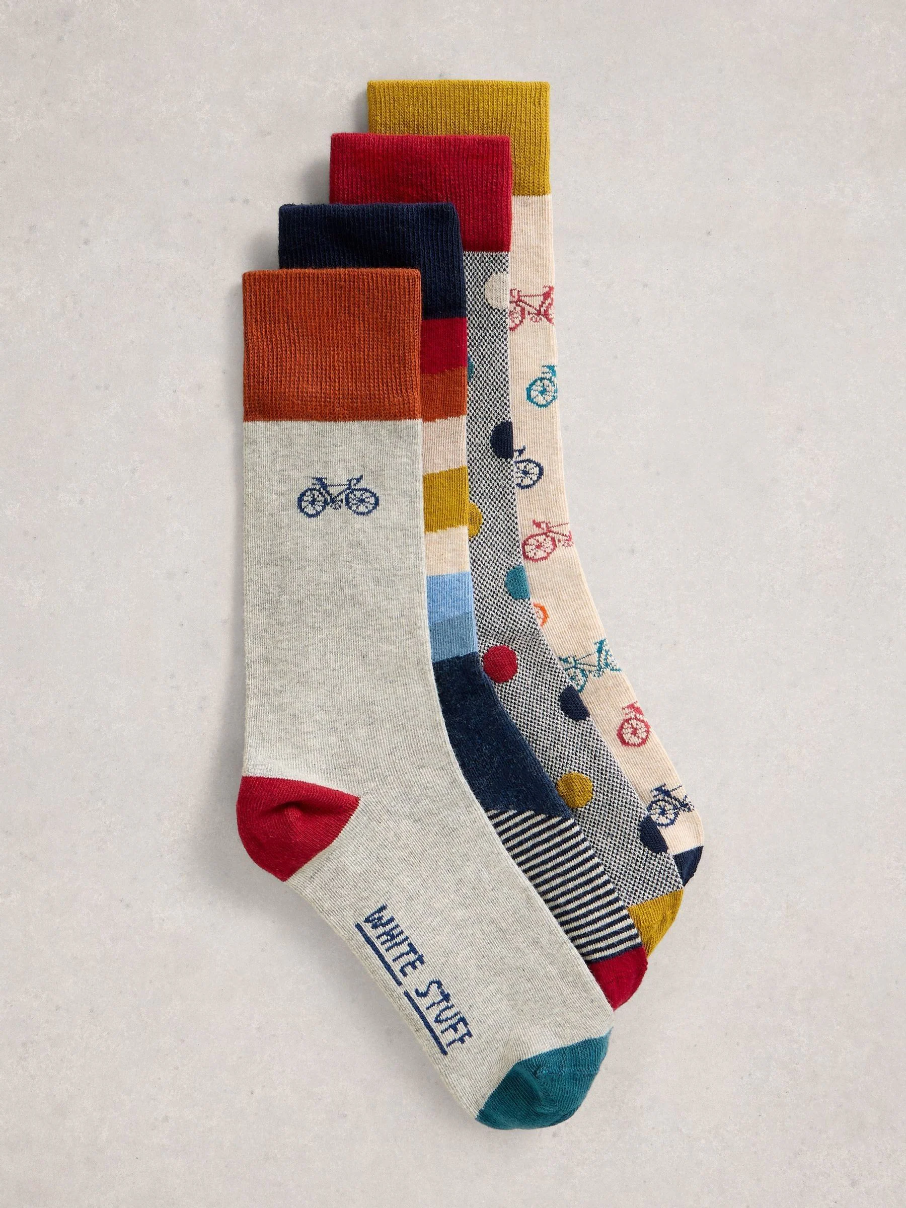 Grijs - White Stuff Bike Pattern Ankle Socks 4 Pack