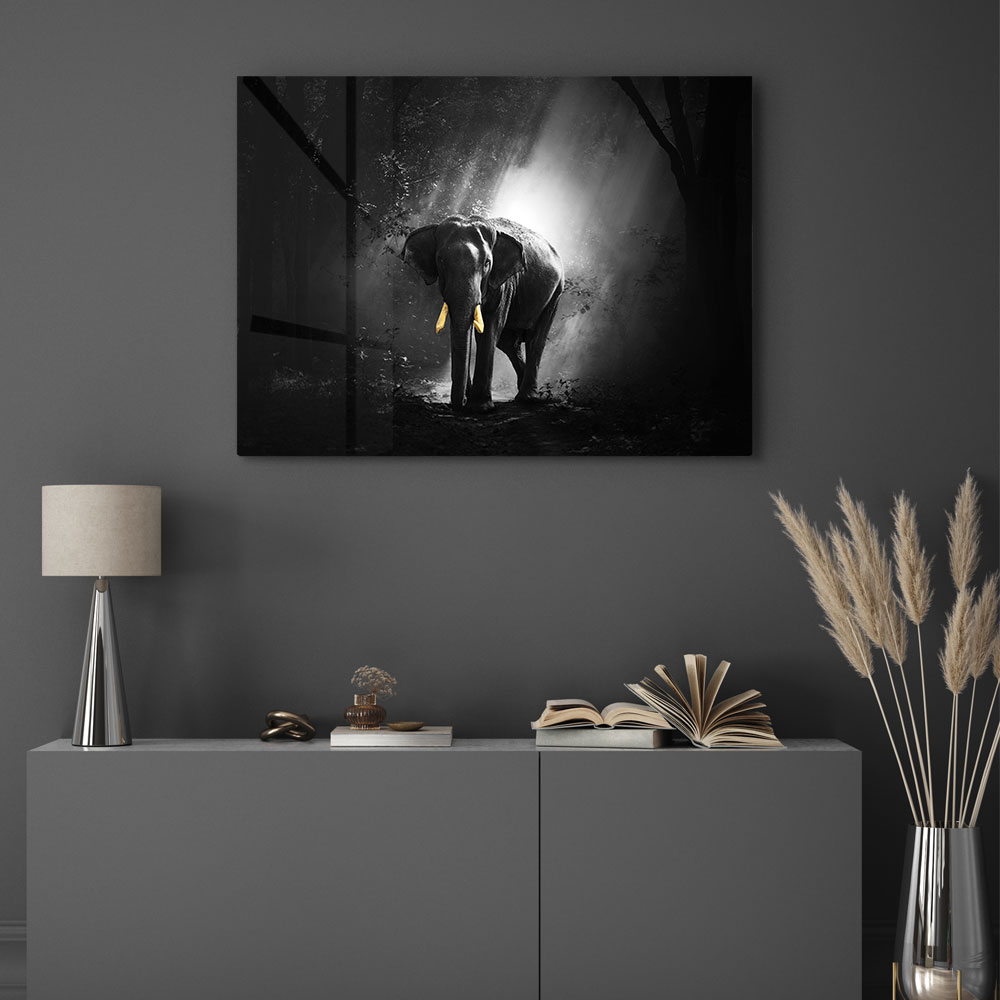 Walljar acrylglas schilderij - Golden Elephant Acrylglas schilderij - 150 x 225 cm
