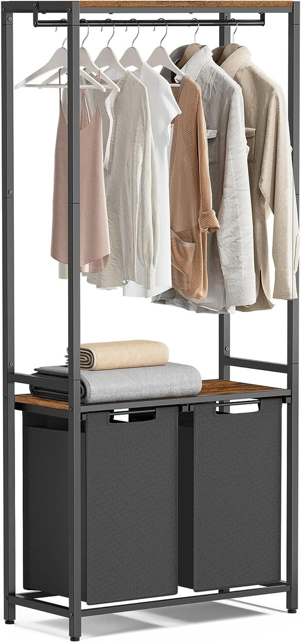 2-delt skittentøyskurv med hyller og hengende skinne