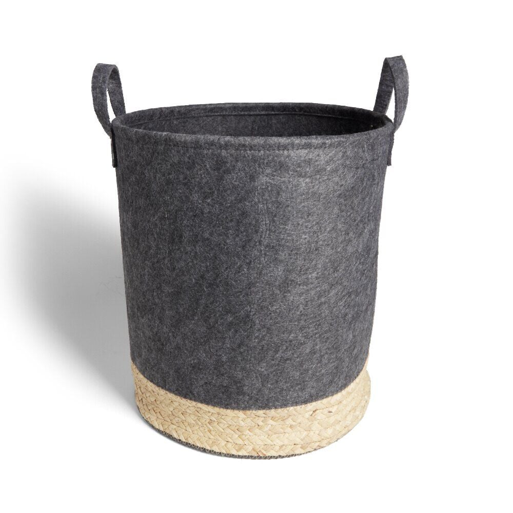 Panière jacinthe d'eau feutrine beige et gris foncé Ø35xH40cm