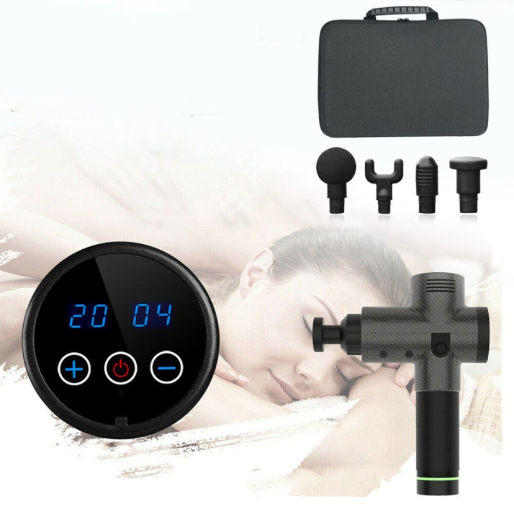 Massage Pistole Elektronische Muskelmassagepistole zur Entspannung Massagegerät   LED Anzeige (2500mAh)   Koffer - Grau / Schwarz