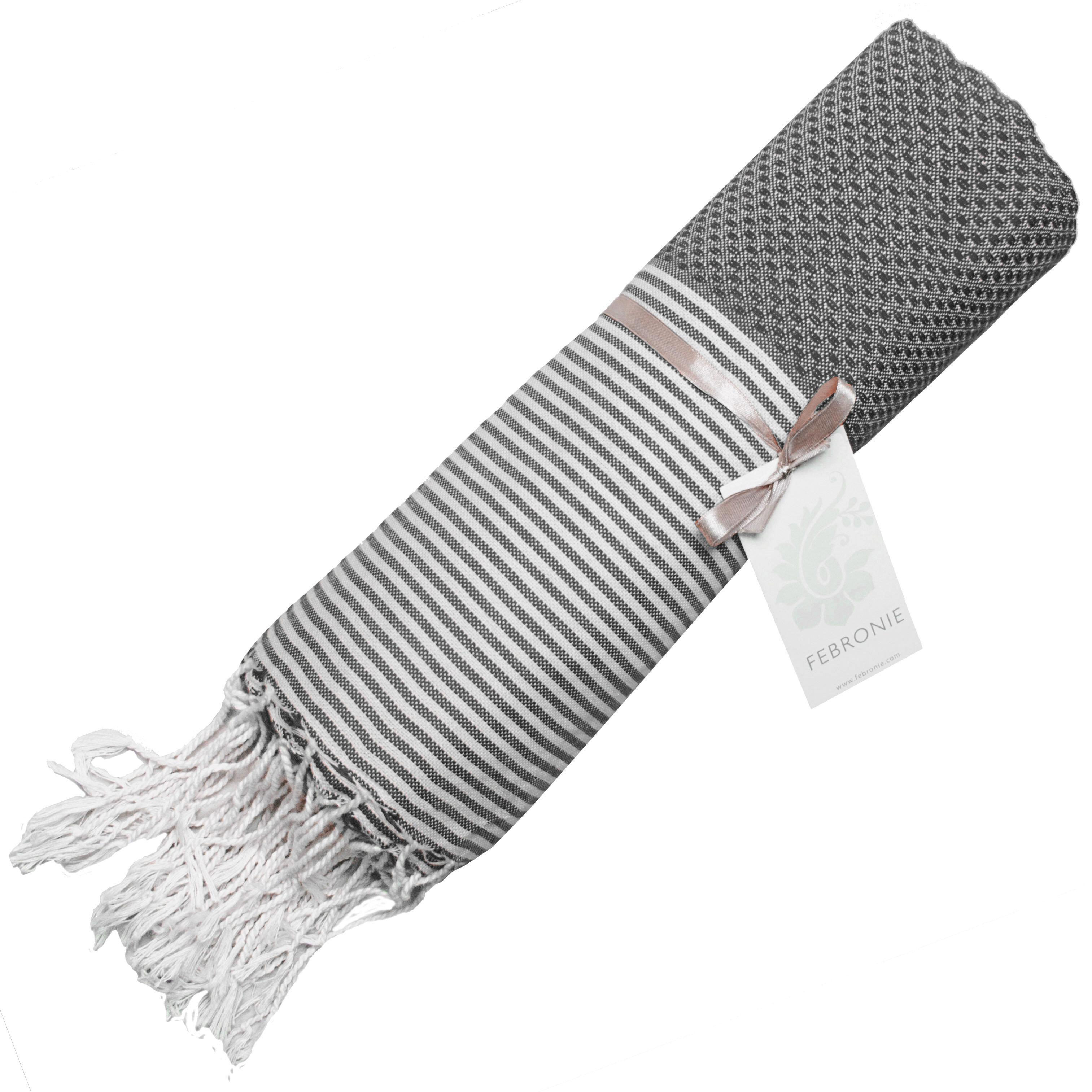Febronie Fouta Nid d'Abeille Ibiza gris moyen/blanc - 100x200 cm
