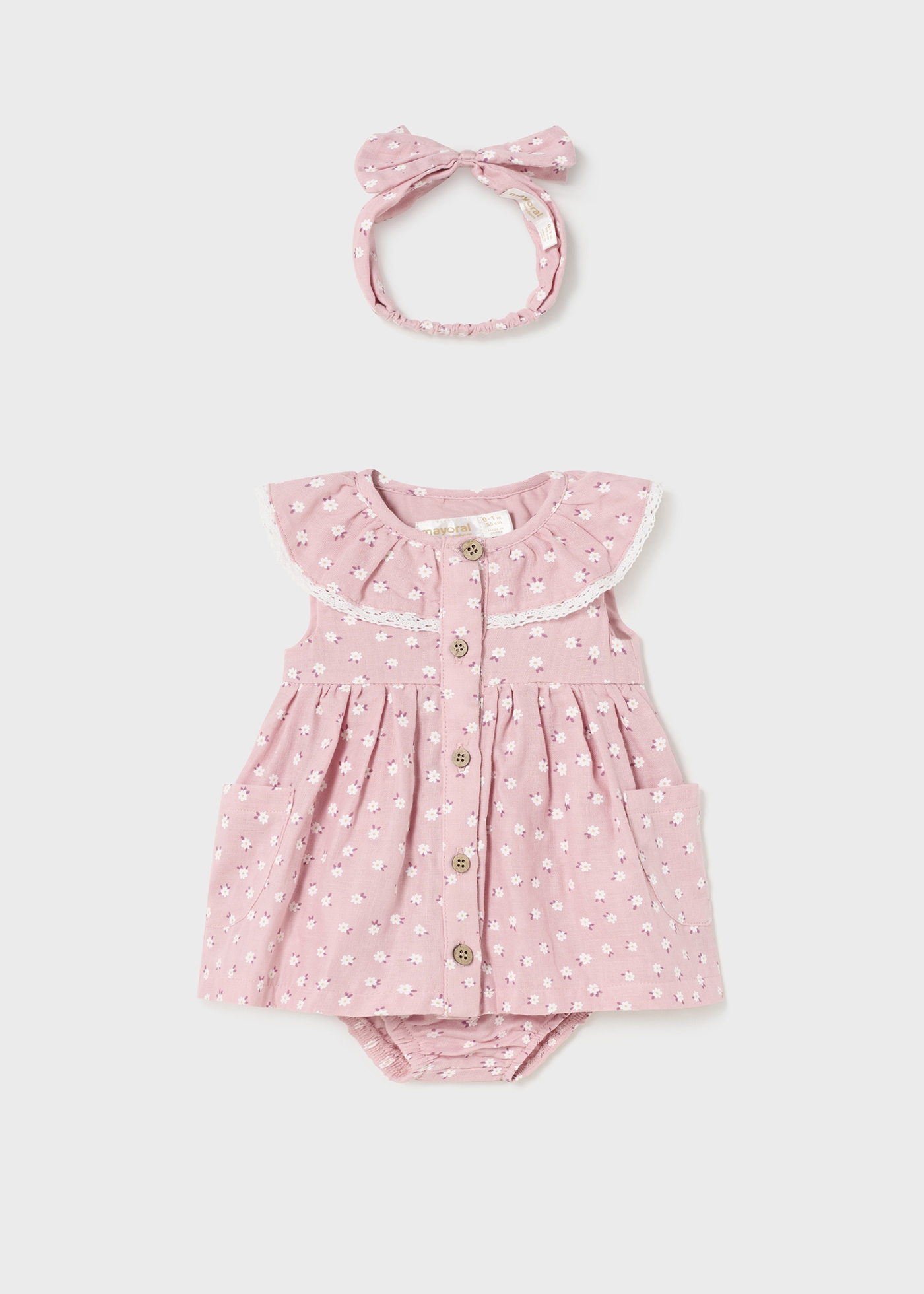 Vestido de algodão sustentável com faixa de cabelo para recém-nascido