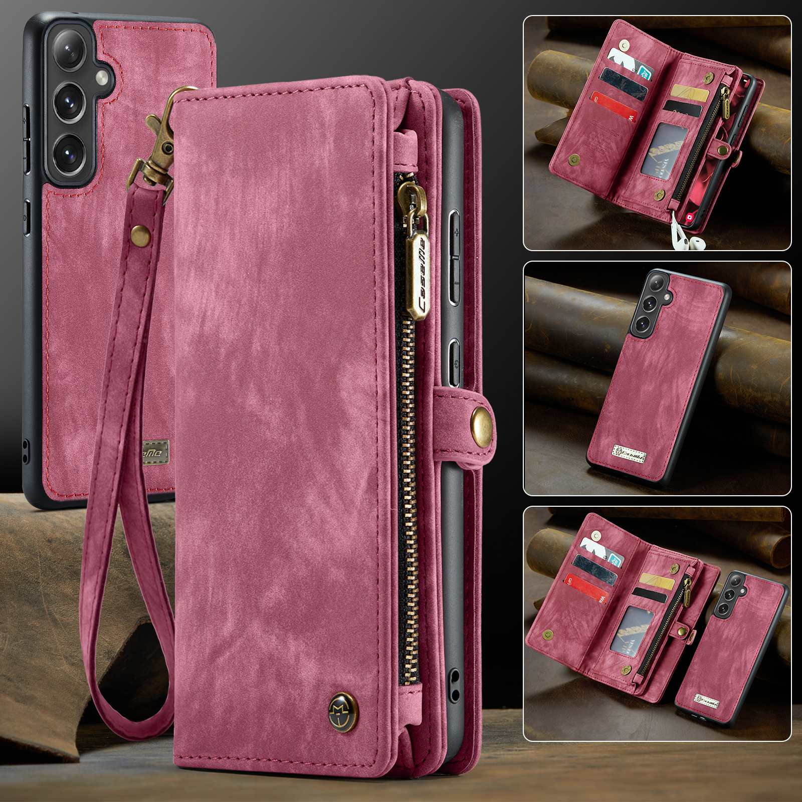 Samsung Galaxy S24 FE 2in1 Leder Tasche   Magnet Hardcase Karten Etui - Rot