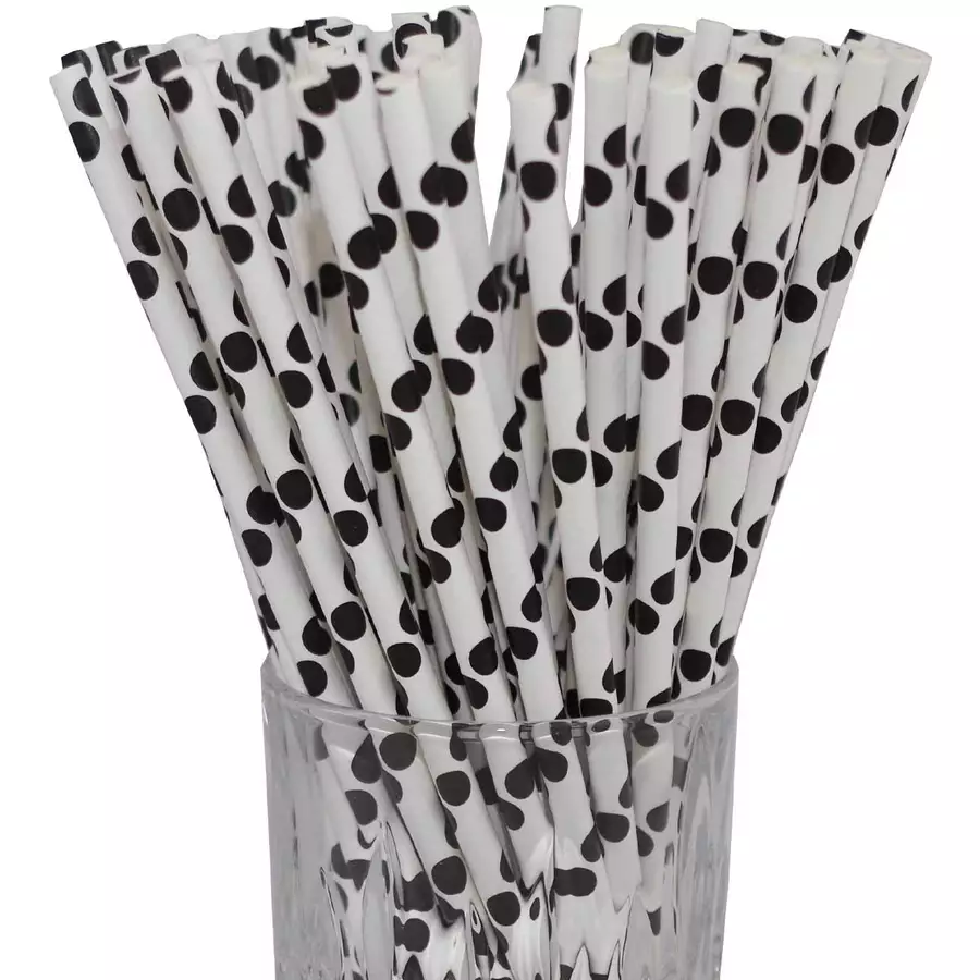Luxentu Papier-Trinkhalme gepunktet 20 cm 100er Set schwarz