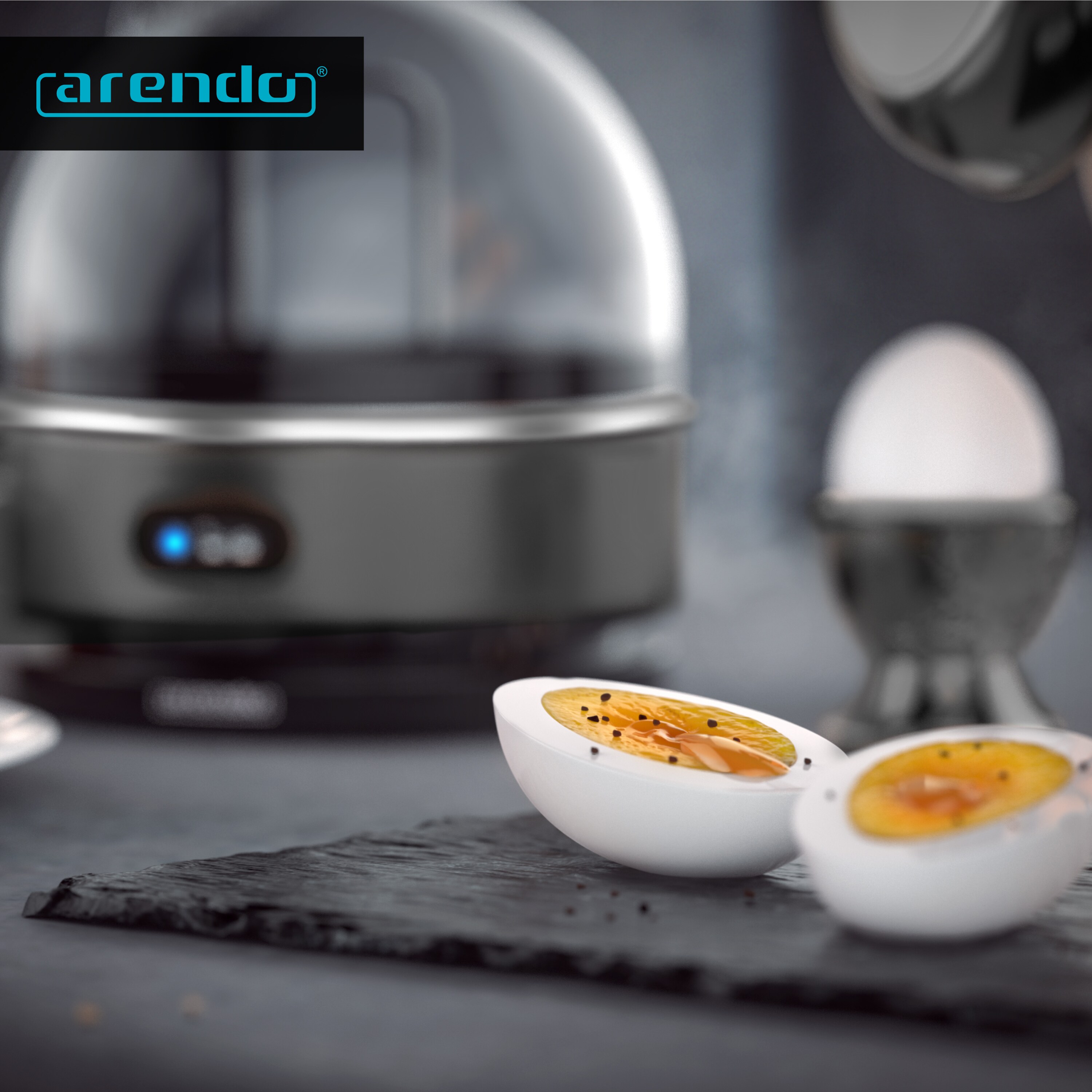 Arendo Eierkocher 400 Watt, Edelstahl, Egg Cooker, 7 Eier, 3 Härtegrade wählbar, Warmhaltefunktion, Signalton, BPA-frei, cool grey