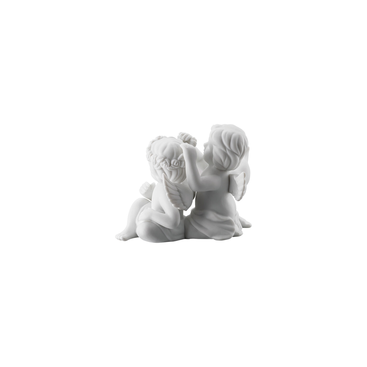 Angels Weiss matt Engelpaar mit Blumenkranz