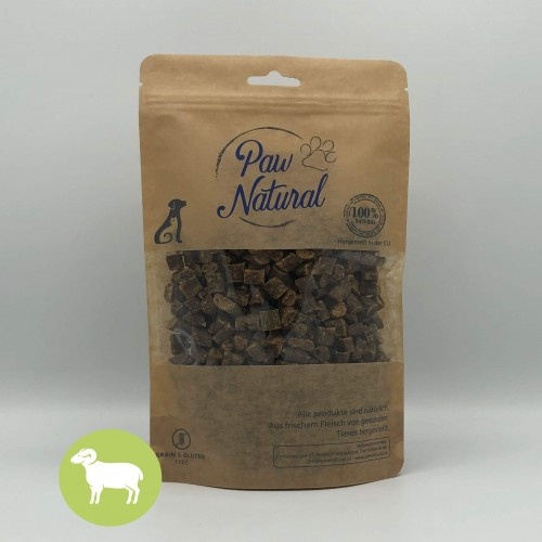 Petiscos naturais com sabor de cordeiro da Paw para cães.