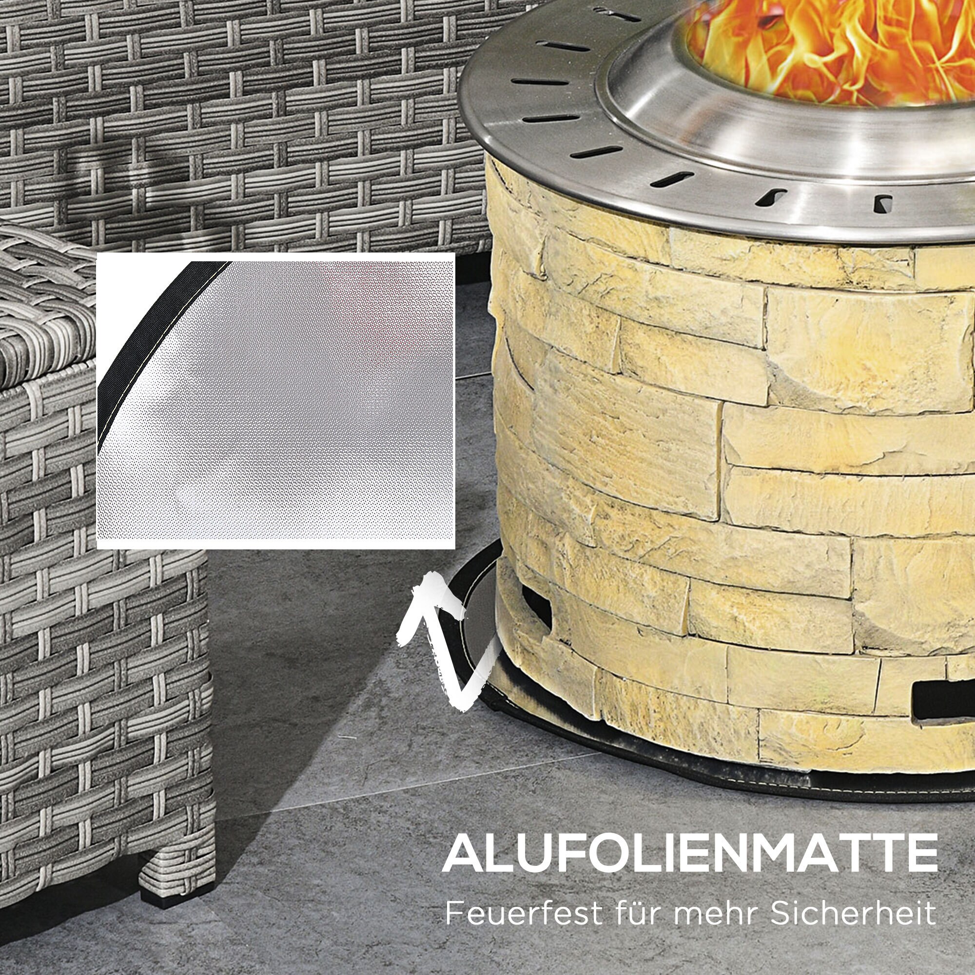 Outsunny Feuerschale mit Bodenschutzmatte und Belüftungsöffnung am Boden gelb Ø52 x 39H cm