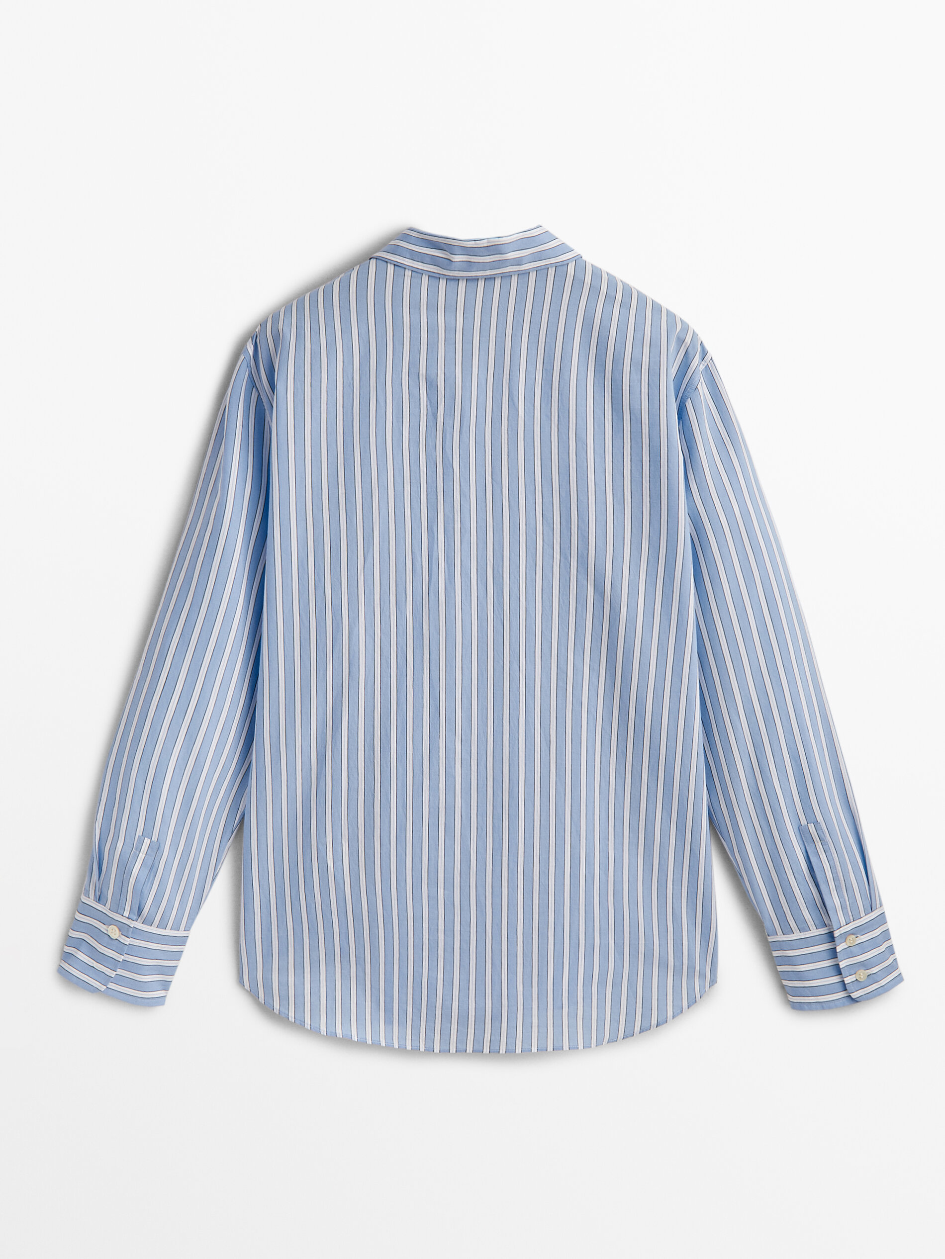 Camisa listrada dupla em mistura de algodão - AZUL CLARO