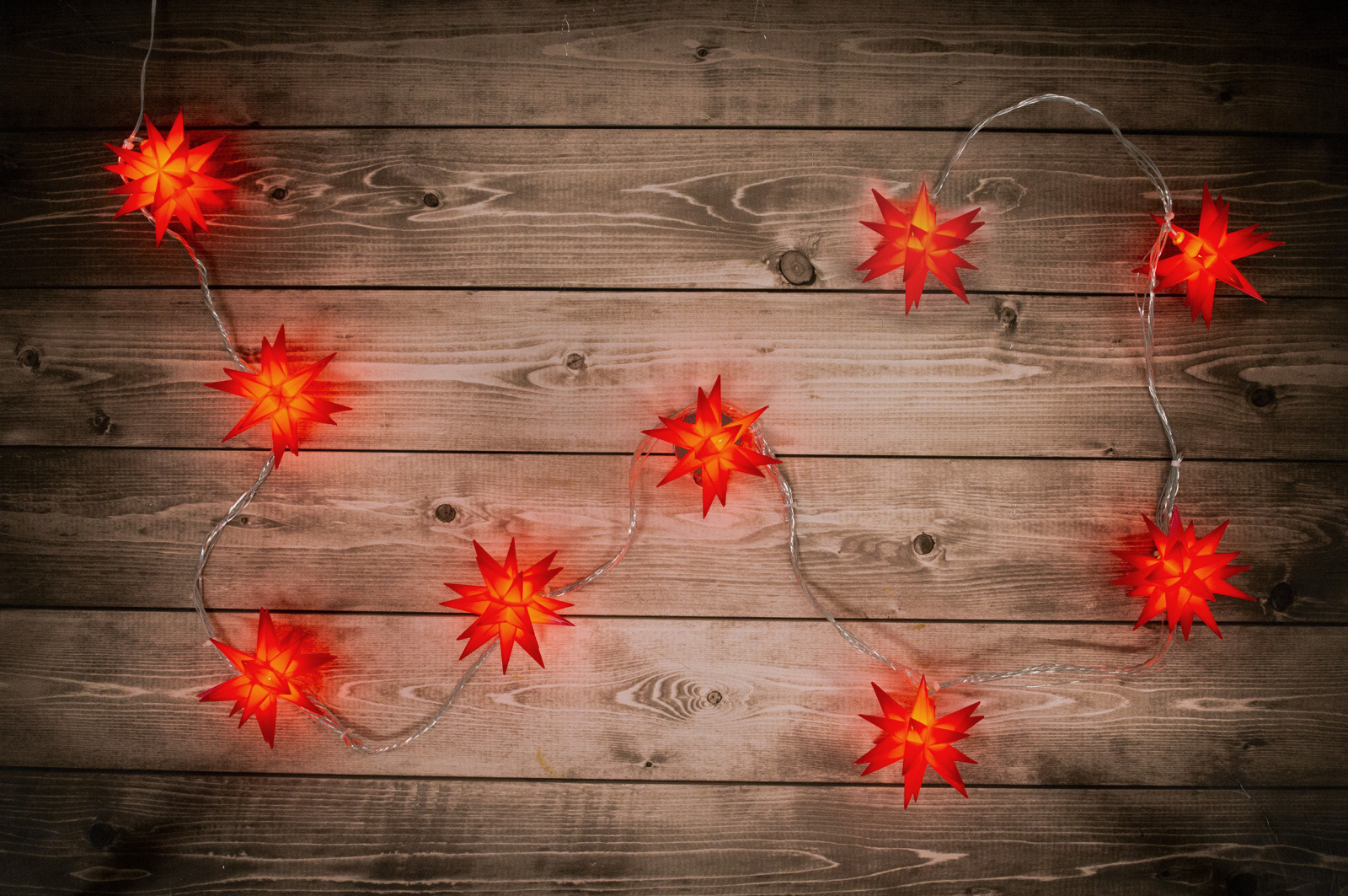 9er-LED-Weihnachtslichterkette - rot - 3D Sterne