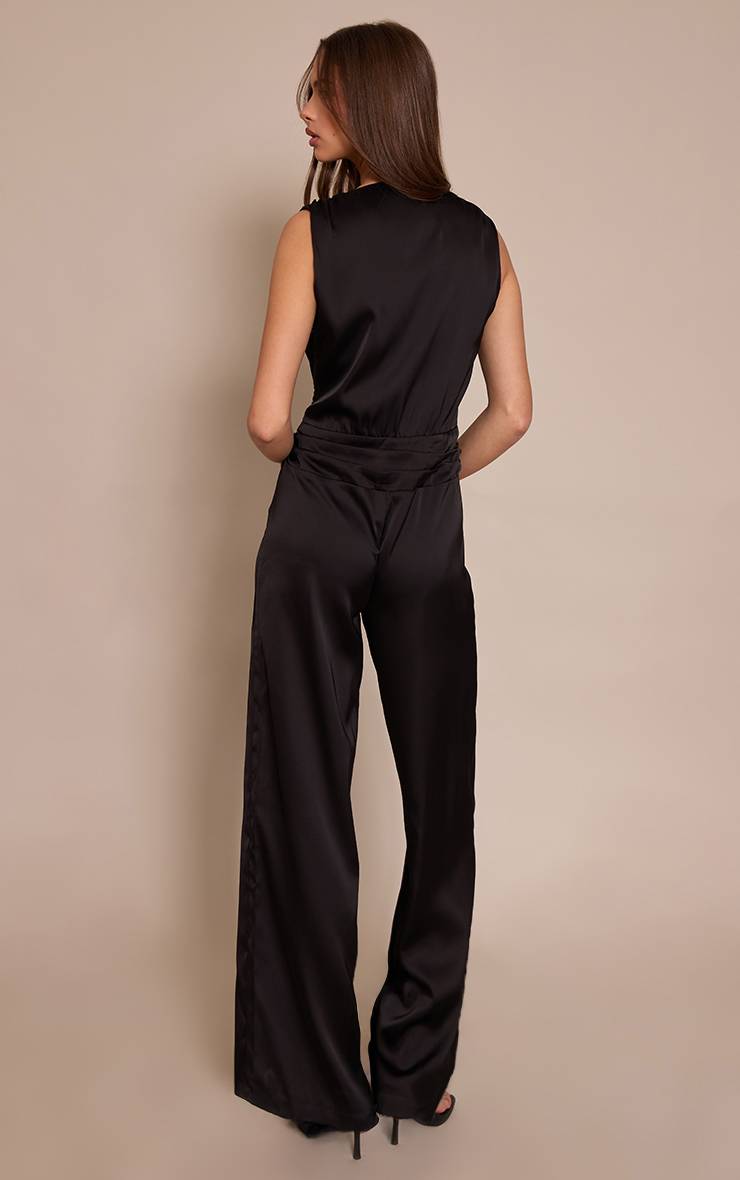 Noir Combinaison-pantalon En Satin À Décolleté Plongeant Et Taille Basse
