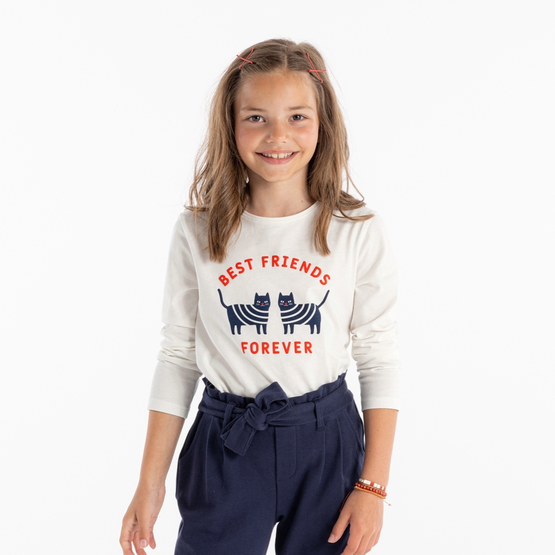 Polo uni manches longues blanc fille