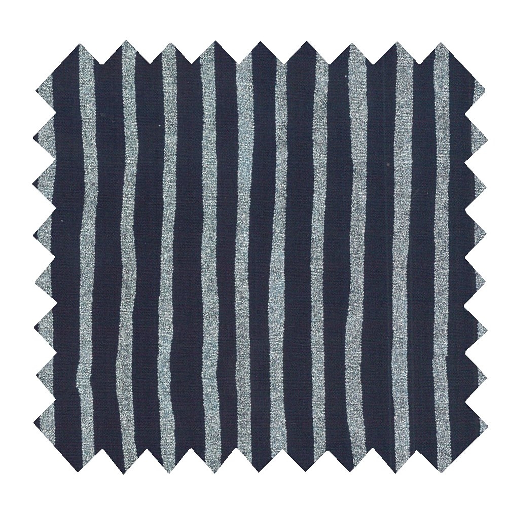 Tissu Enduit Au Mètre Rayé Argent Marine