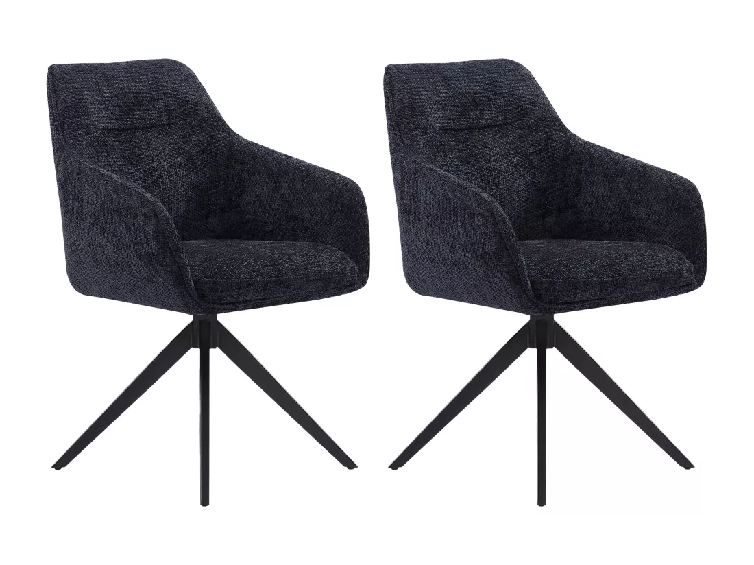Lot de 2 chaises pivotantes avec accoudoirs en tissu texturé - Noir - MUSE de Maison Céphy