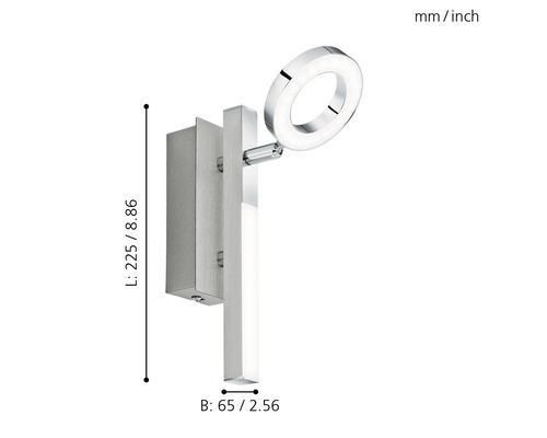 LED wandspot 2,2W 400 lm 3000 KL 22,5 cm aluminium/chroom/satijn finish