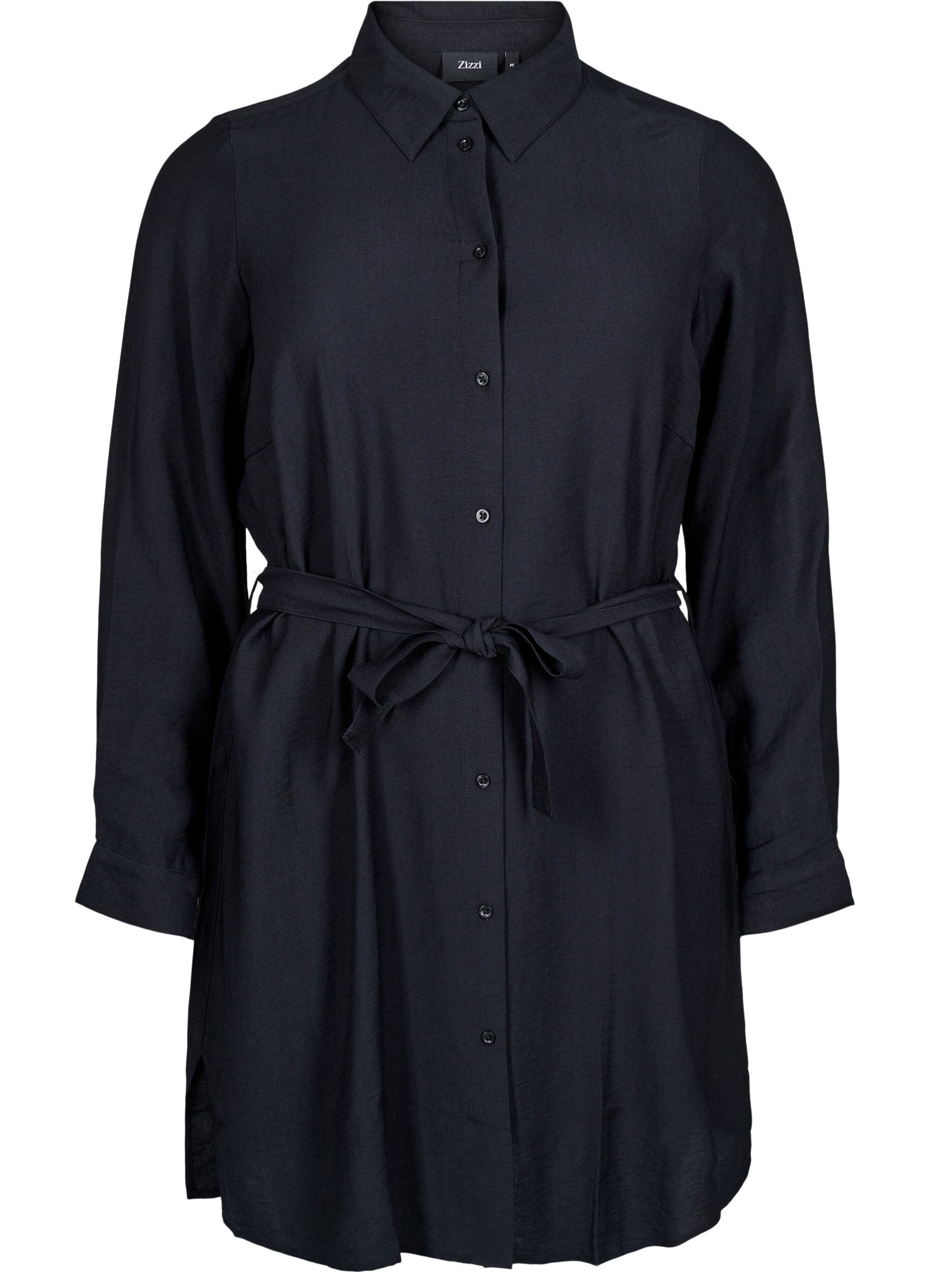 Skjortekjole med bindebånd og lange ærmer