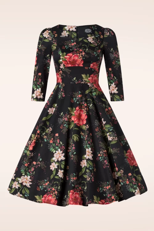 Hearts & Roses Isabella Floral swing jurk in zwart en multi