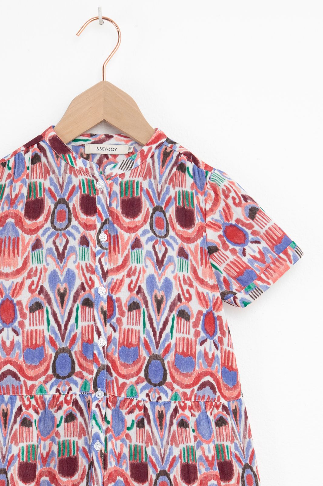 Multicolour doorknoop jurk met ikat print