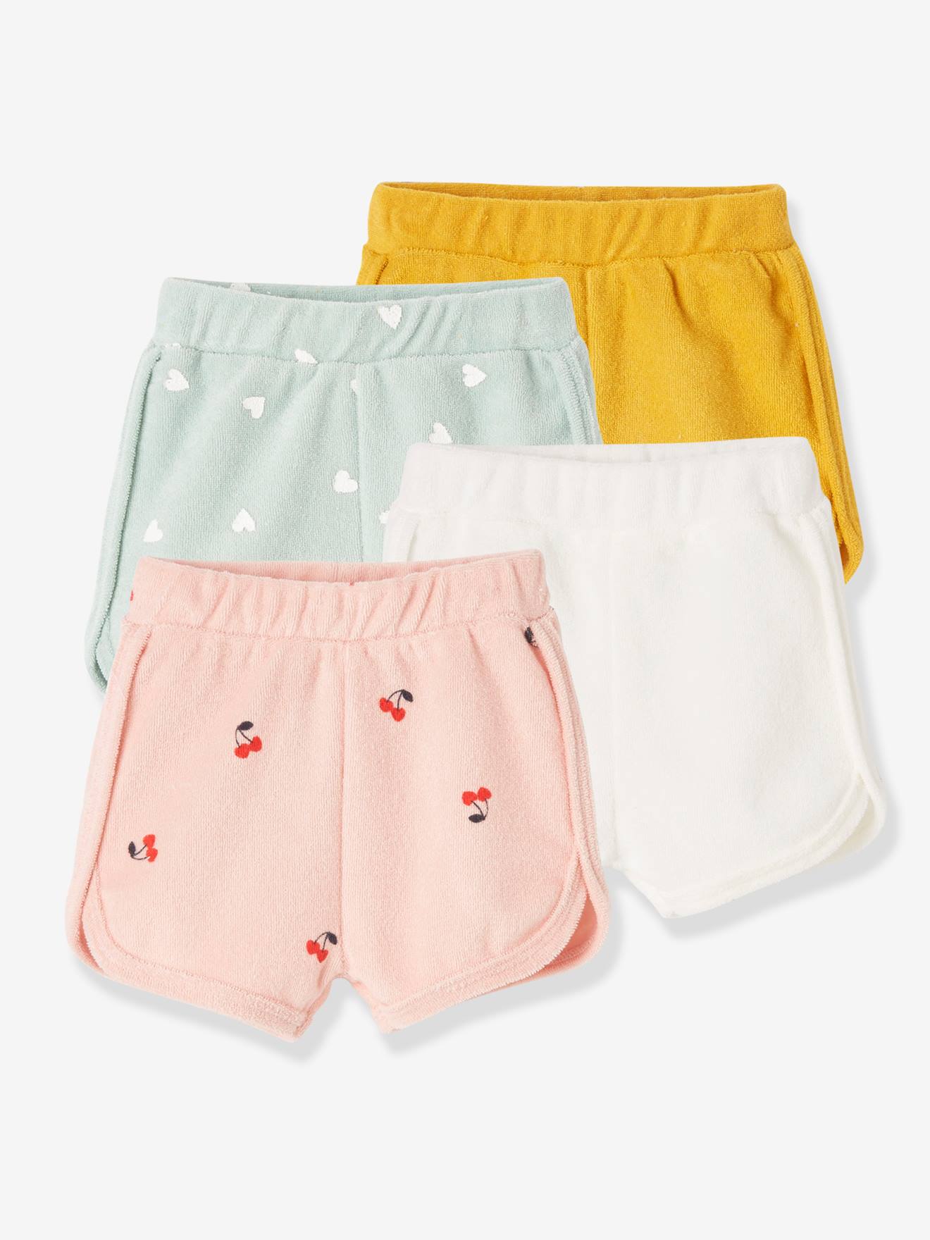 Pacote com 4 shorts de lã polar para bebê em dois tons de amarelo escuro/multicoloridos