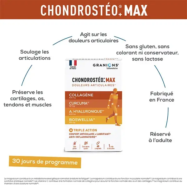 Granions Chondrosteo+ Max - Colágeno Marinho, Ácido Hialurônico, Cúrcuma - 1 mês