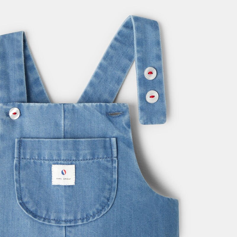 Salopette chambray bleu bébé mixte Bleu