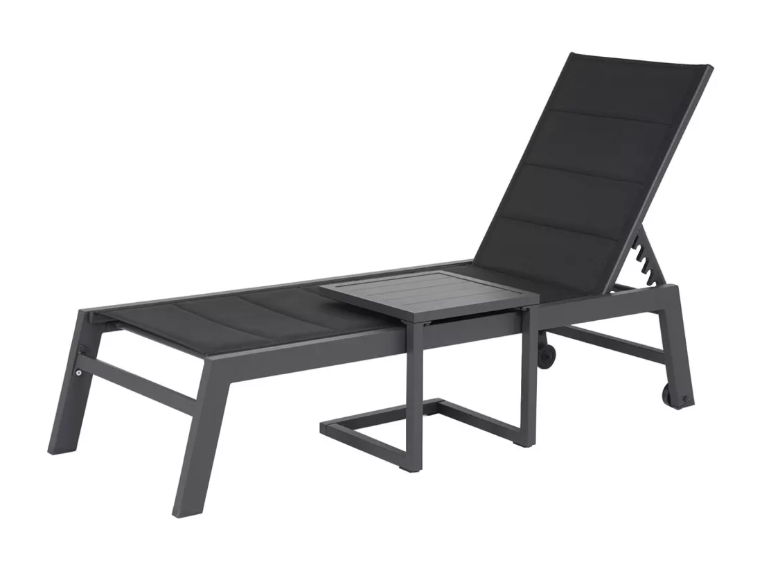 Set bain de soleil et table d'appoint BARBADOS en textilène noir - aluminium gris anthracite - HAPPY GARDEN