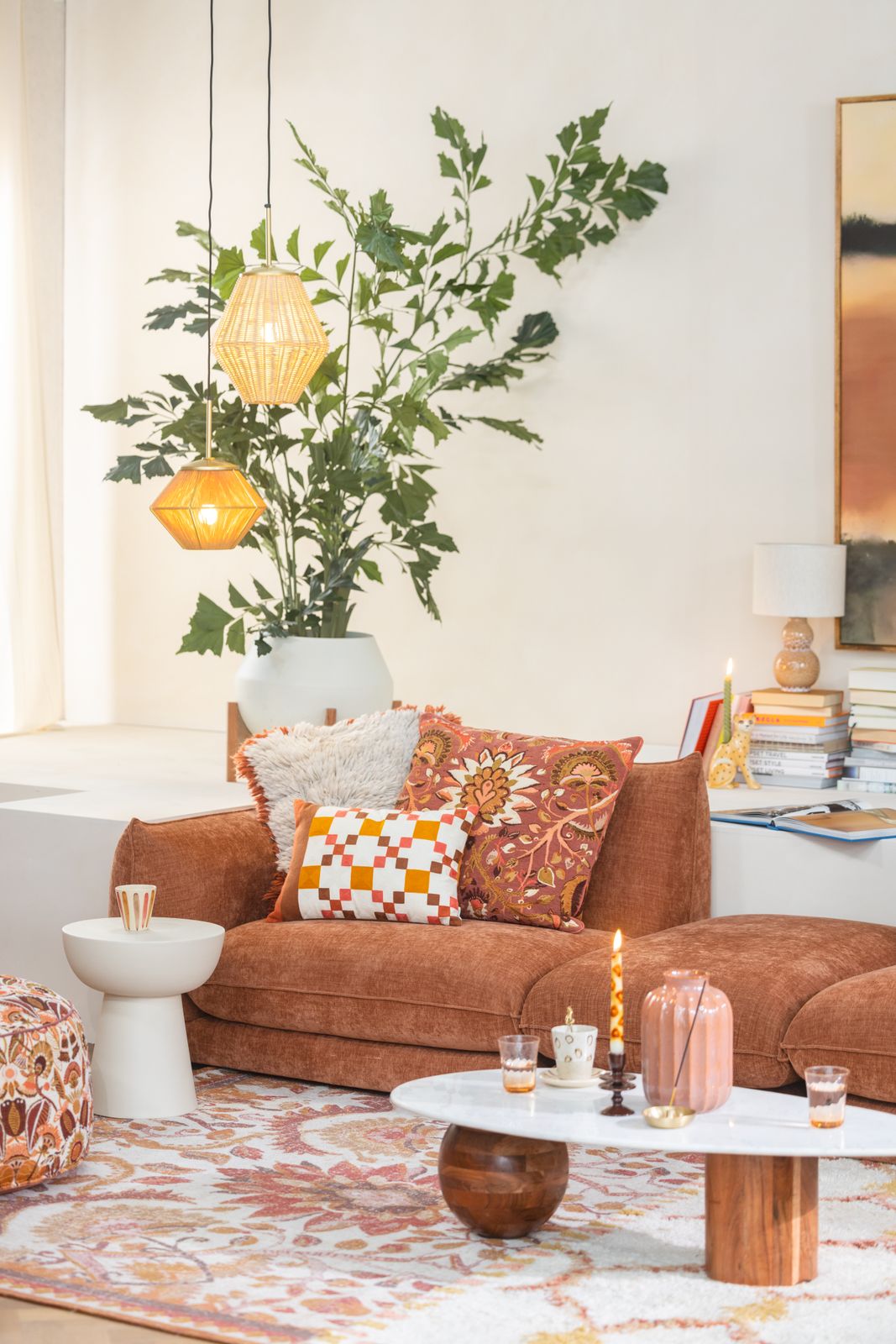 Bruin jacquard kussen