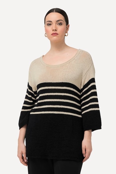 Pullover, Ringel, Oversized, Rundhals, 3/4-Arm