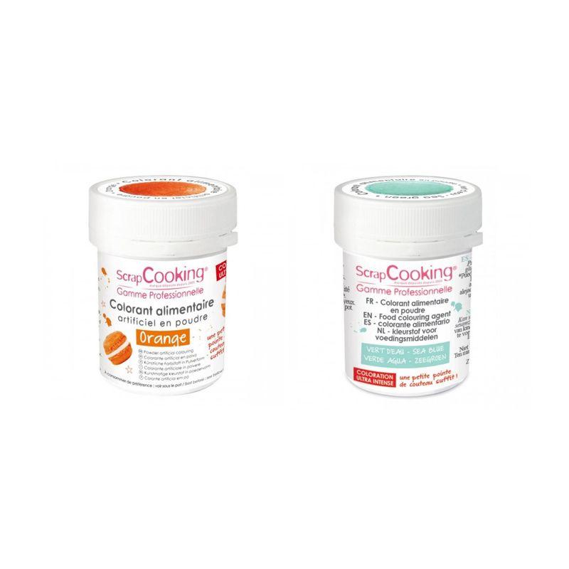 2 colorants alimentaires en poudre - orange-vert d'eau Scrapcooking