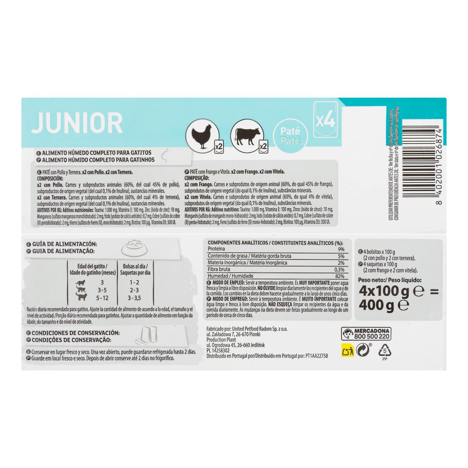 Pâté pour chat Delikuit junior au poulet et au bœuf