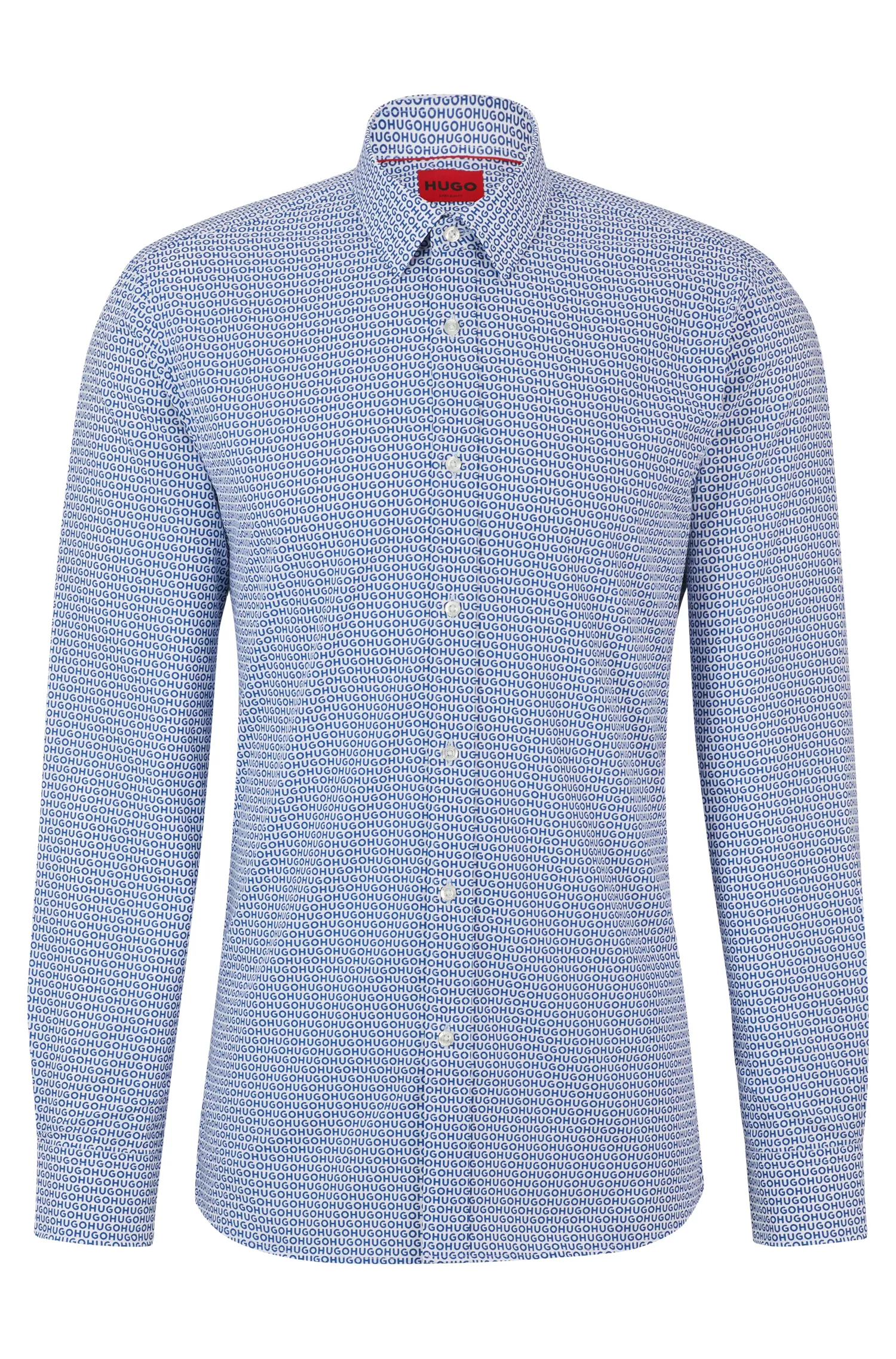 Camisa HUGO vermelha, extra slim fit, em popeline de algodão estampado.
