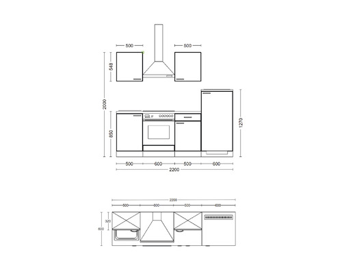 Flex Well keukenblok met apparatuur Lucca 220 cm wit mat gedemonteerde variant omkeerbaar 00011397