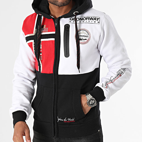 Sweat Zippé Capuche Blanc Rouge Noir