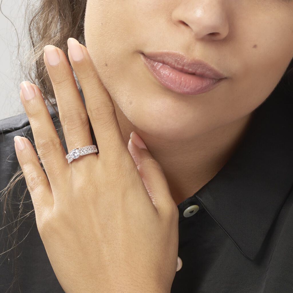 Bague Solitaire Hamane Argent Blanc Oxyde De Zirconium