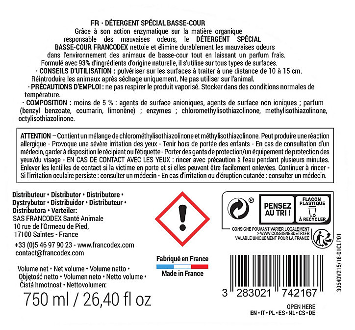 Détergent spray spécial basse-cour, nettoie et désodorise, 750ml