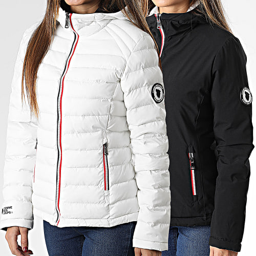 Doudoune Capuche Réversible Femme Québec Blanc Noir